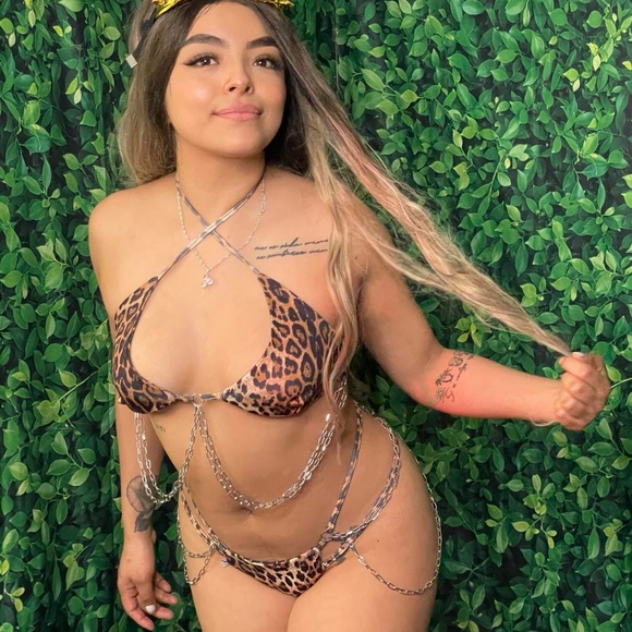 Leopard Print with Chains 2 Piece. Bikini with Chains. Rave Chains Look. - Picture 3 of 3